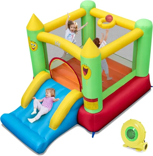 Miniatura 19 de BOUNTECH Casa inflable de rebote para niños de 3 a 12 años para interiores y exteriores con soplador de 480 W, área de salto, tobogán, juego