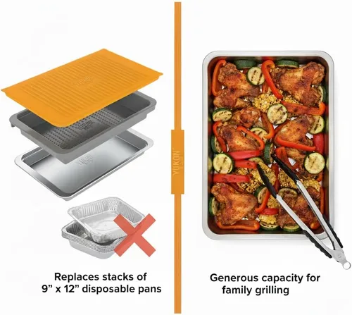 Miniatura 4 de Yukon Glory Prep 'N Serve - Juego de bandeja para preparar y servir BBQ con tapa + Plato para servir de acero inoxidable - Apilable, apto