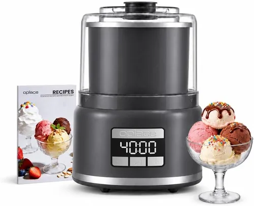 Máquina de helados de encimera de 2.1 cuartos de galón: prepara gelato, sorbete y yogur helado en tan solo 20 a 30 minutos, enfriamiento rápido,