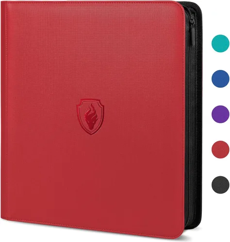 Miniatura 8 de Fabmaker - Carpeta de tarjetas con cierre de alta calidad, 9 bolsillos, cubierta de poliuretano, álbum de colección de tarjetas con cremallera, Rojo