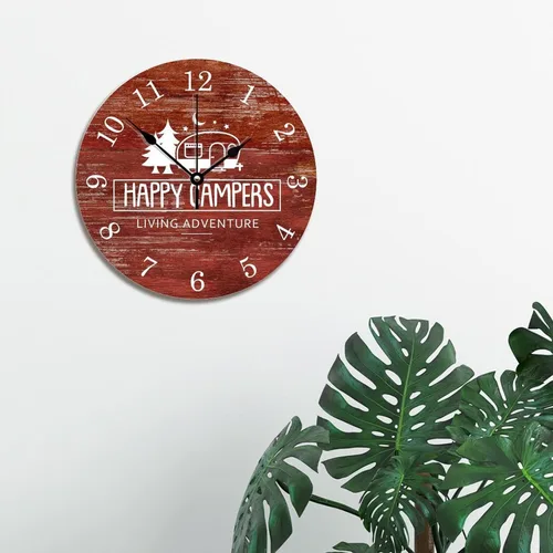 Miniatura 3 de ArogGeld Reloj de pared para campistas, casa rodante, Happy Camping, color rojo, rústico, estilo granero, de 10 pulgadas, silencioso, redondo