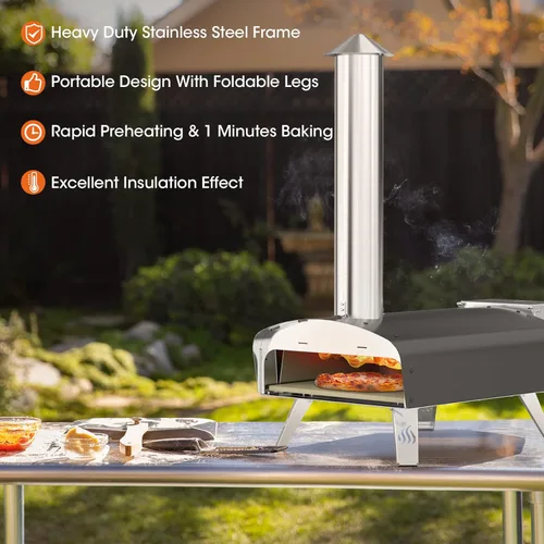 Miniatura 4 de Mimiuo Horno de pizza de pellets de madera para exteriores de 12 pulgadas, estufa de pizza de acero inoxidable resistente de 34.8 libras, pizza