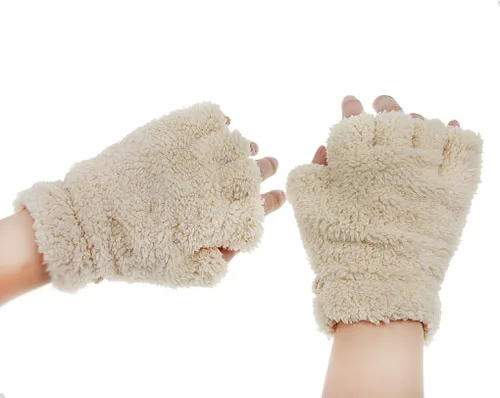 Miniatura 17 de FakeFace Lindos guantes de felpa de piel sintética sin dedos para niñas y mujeres