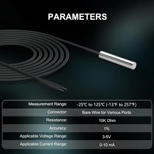 Miniatura 3 de DROK 10K Sonda de Sensor de Temperatura 5 piezas, 1 Metro Sonda de Temperatura NTC de Acero Inoxidable Impermeable para Varios Dispensadores