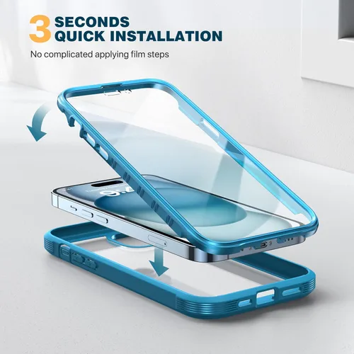 Miniatura 7 de Diaclara - Funda diseñada para iPhone 15 Plus de 6.7 pulgadas, carcasa de parachoques resistente de cuerpo completo transparente con protector