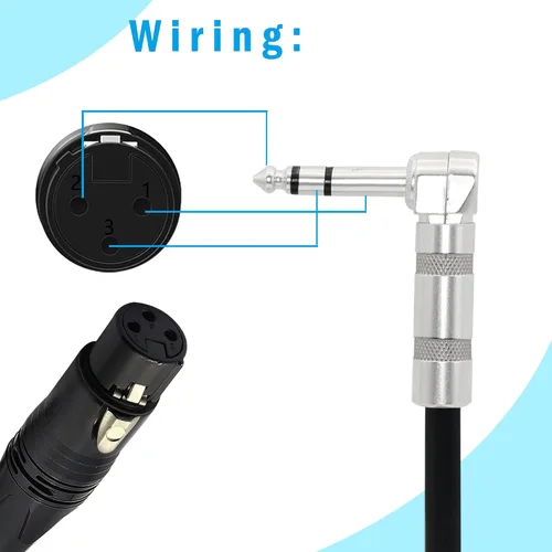 Miniatura 3 de Cable de 1/4 a XLR de 90 grados en ángulo recto de 0.250 in TRS macho a conector XLR hembra Cable de micrófono estéreo de audio para altavoces