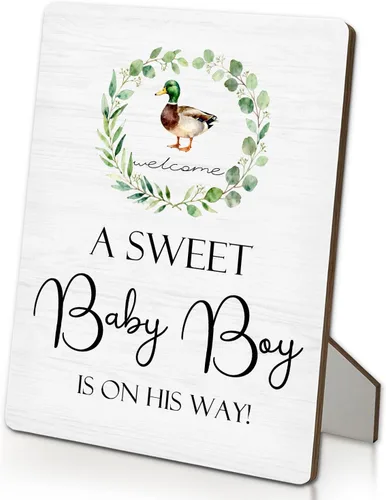 Miniatura 12 de Letrero azul de bienvenida para baby shower, mesa de ducha de niños y bebés, soporte de madera de 5 x 7 pulgadas, decoración de «A Sweet Baby Boy Is
