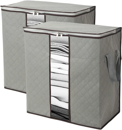 Miniatura 8 de Szxc Paquete de 2 bolsas de almacenamiento plegables grandes, horizontales + erectas para edredón, manta, ropa, almohada, ventana transparente