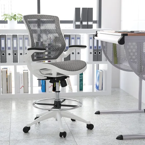 Miniatura 2 de Flash Furniture Waylon - Silla de oficina giratoria de respaldo medio con anillo de pie ajustable y altura del asiento, silla ergonómica de malla