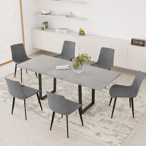 Miniatura 17 de ZckyCine Conjunto moderno de mesa de comedor de 5 piezas con mesa rectangular de madera y 4 sillas tapizadas en cuero, capacidad para 4 personas