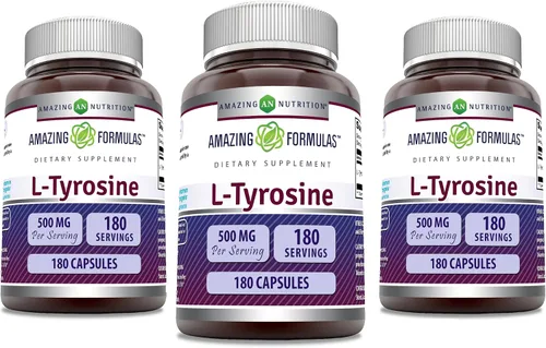 Miniatura 2 de Amazing Formulas - Cápsulas de L-tirosina de 500 mg Suplemento de aminoácidos Sin OMG Sin gluten Fabricado en Estados Unidos (paquete de 2)