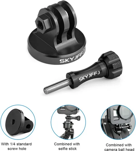 Miniatura 2 de Adaptador de trípode de aluminio para montaje monopie con tornillo de pulgar CNC de aluminio compatible con Gopro Hero 13 12 11 10 9 8 DJI Osmo Negro