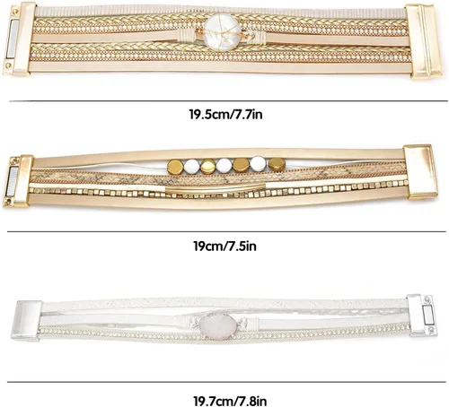 Miniatura 6 de Wovanoo Juego de 3 pulseras de cuero con cierre magnético, pulseras trenzadas para mujeres y niñas