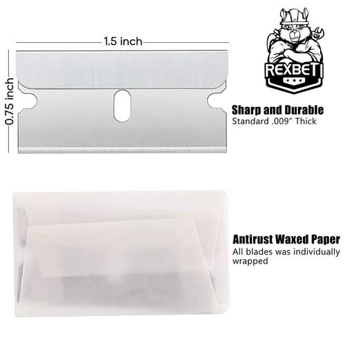 Miniatura 2 de REXBETI 600 cuchillas de afeitar de un solo filo, industrial, cuchillas de repuesto para cortador de caja, cuchillas raspadoras de vidrio