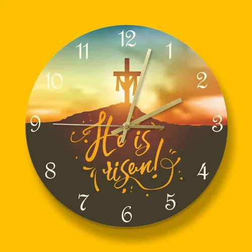 Miniatura 5 de Geek Alerts Reloj de pared sin tictac de 12 pulgadas, cristiano de Pascua con texto en inglés "He is resucitado", funciona con pilas, reloj