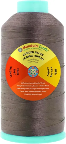 Miniatura 194 de Mandala Crafts - Hilo de nailon para coser cuero, tapicería, mezclilla y para trenzar el pelo; resistente, 1500 yardas, tamaño 69 T70 Marrón