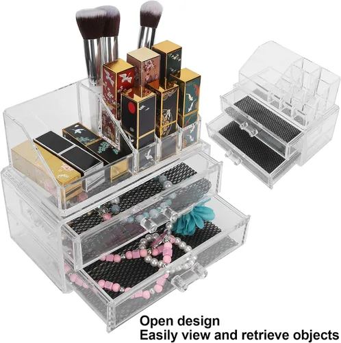 Miniatura 9 de Caja de almacenamiento de maquillaje, organizador transparente de dos niveles, joyería cosmética, lápiz labial, soporte para exhibición de lápiz