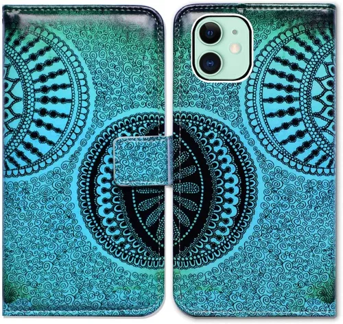 Miniatura 19 de Bcov Funda para iPhone 11, funda de piel con tapa y función atril para iPhone 11, diseño de flores y mariposas azules