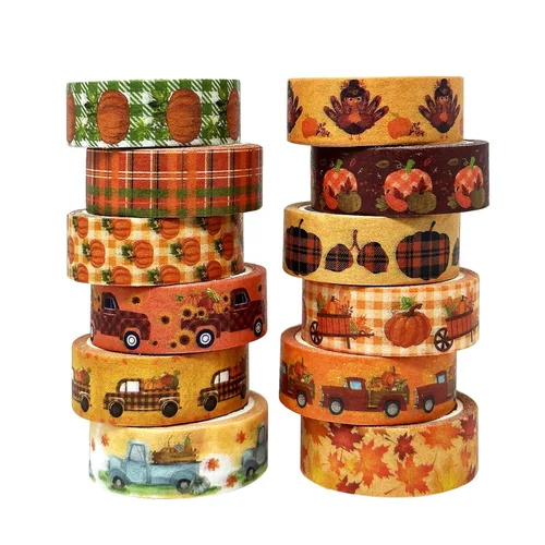 allydrew Cinta decorativa Washi para álbumes de recortes, papelería, diario, fabricación de tarjetas (12 rollos), diversión de calabaza