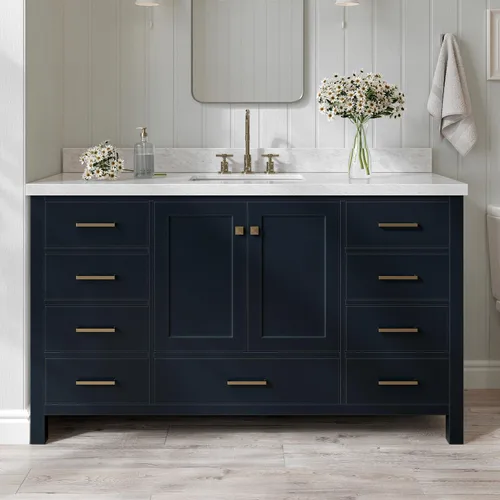 Miniatura 30 de ARIEL Cambridge - Mueble de baño espresso de 43 pulgadas con fregadero, borde de mármol italiano de carrara de 1.5 pulgadas, madera maciza