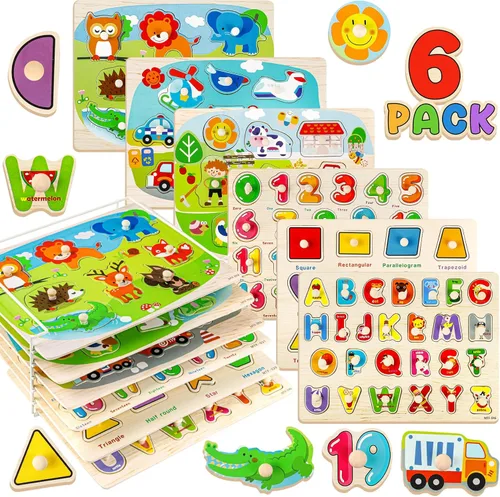 Miniatura 10 de Attmu Rompecabezas de madera para niños pequeños, rompecabezas del alfabeto y números, 2 en 1 juguetes educativos de aprendizaje preescolar