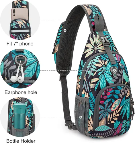 Miniatura 4 de G4Free Bolso bandolera RFID, mochila cruzada para el pecho, bolso de hombro para senderismo al aire libre Hoja Azul