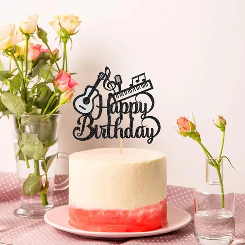 Miniatura 4 de Decoración para tartas de música y guitarra, piano de feliz cumpleaños, decoración de pastel para amantes de la música, suministros de fiesta