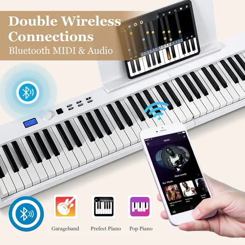 Miniatura 4 de Costzon Teclado de piano digital plegable de 88 teclas, teclado semipesado de tamaño completo, piano eléctrico portátil con MIDI, función dividida