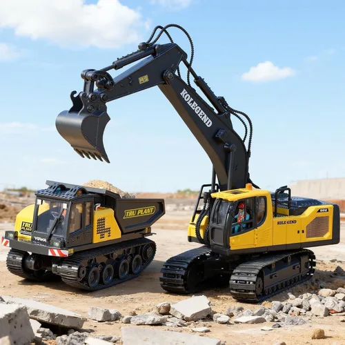 Miniatura 2 de kolegend Excavadora de juguete con control remoto para niños, 2 baterías, excavadora de control remoto a escala 1/20 con pala de aleación, cabina