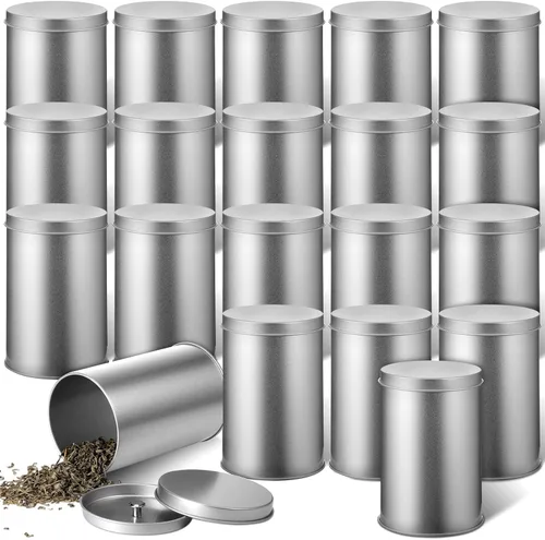 Miniatura 8 de Irenare 20 Pack Tea Canisters for Loose Tea Tin Canister with Airtight Double Lids 16 oz Metal Coffee Cans Empty Small Round Kitchen Container for
