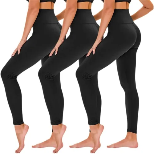TNNZEET Paquete de 3 leggings para mujer Pantalones de yoga suaves de cintura alta con control de abdomen negro para entrenamiento, gimnasio y