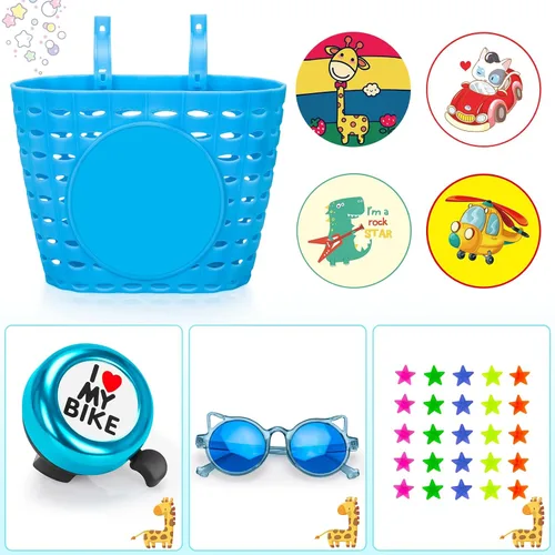 Miniatura 8 de Cesta de bicicleta para niños, cesta de bicicleta con campana, radios de rueda, gafas, accesorios de bicicleta para niños y niñas Azul