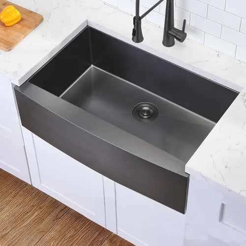 Miniatura 5 de Fregadero de granja negro Hotis, fregadero de granja de 33 pulgadas, fregadero de cocina de granja de acero inoxidable 304 con delantal, fregadero