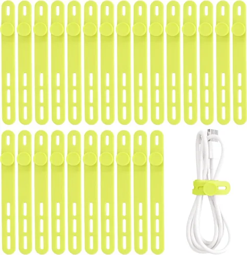 Miniatura 14 de Oligei 25 bridas de silicona para cables, reutilizables, de alta elasticidad para cables eléctricos, organizador de cables para auriculares