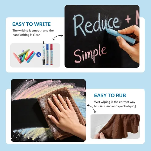 Miniatura 3 de Rollo de papel adhesivo extragrande para pizarra, de pelar y pegar, con 5 gis incluidos, papel tapiz para pizarra, papel de contacto para pintura