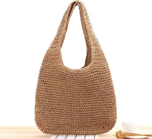Miniatura 3 de Naimo Bolso de hombro de playa de paja para mujer, bolso grande hecho a mano, tejido a mano, bolso hobo casual de verano