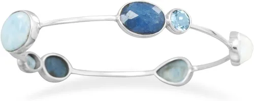 Miniatura 4 de Larimar, topacio azul, aguamarina teñida, piedra lunar arcoíris pulsera, Gema, larimar aguamarina