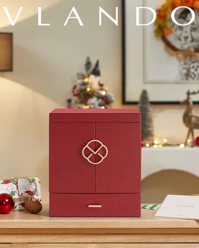 Miniatura 7 de Vlando Joyero y organizador, organizador de joyas de piel sintética para mujeres y niñas, 6 capas de espejo, caja de almacenamiento con 5 aretes