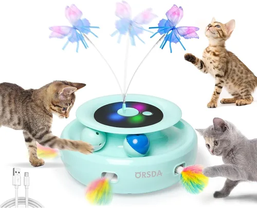 Miniatura 10 de ORSDA Juguete para gatos, juguete interactivo electrónico automático 3 en 1 con plumas de emboscada en movimiento, mariposa revoloteante, bolas