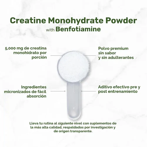 Miniatura 3 de Polvo de Monohidrato de Creatina Instantánea, 5g Por Porción – 240 Porciones Micronizado, Sin Sabor, Fórmula de Absorción Rápida Apoya Fuerza