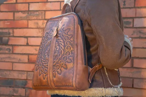 Miniatura 7 de Mochila para mujer, piel auténtica, bandolera de mano