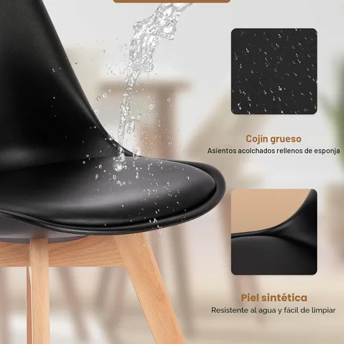 Miniatura 4 de OLIXIS Juego de 4 sillas de comedor de cocina modernas de mediados de siglo con patas de madera y cojín de cuero PU para sala de estar, dormitorio