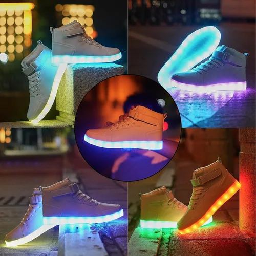 Miniatura 4 de Zapatos con luz LED para niños, tenis de caña alta para niños y niñas, zapatos de baile de hip-hop para Halloween, fiesta de Navidad con carga USB