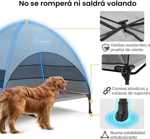 Miniatura 5 de Veehoo Cama para perros con dosel para exteriores, cuna elevada para mascotas con toldo extraíble y enfriamiento, pies antideslizantes, cuna elevada