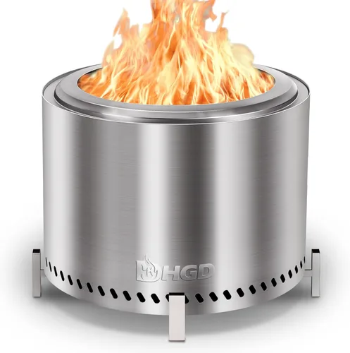 Miniatura 13 de HGD - Hoguera sin humo de 19.5 pulgadas con deflector de calor, fogata de leña de acero inoxidable para reuniones de amigos y familiares, estufa