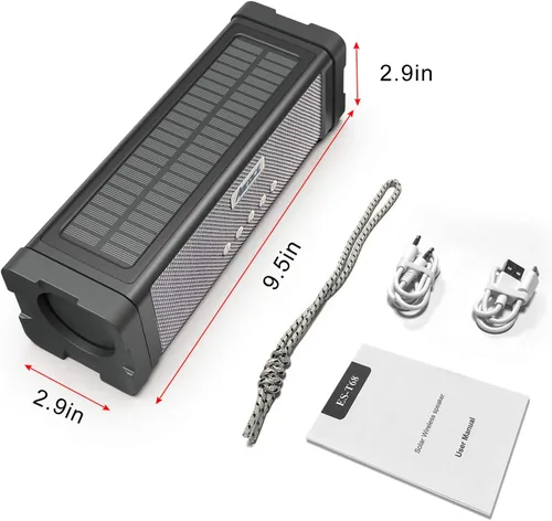 Miniatura 8 de Altavoz solar Bluetooth, IPX7, impermeable, portátil, de 20 W, con 27 luces LED, batería de 5000 mAh, micrófono, tarjeta TF, para ducha al aire