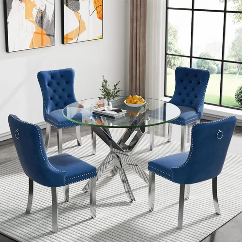 Miniatura 68 de Juego de 4 mesas de comedor de cristal para 4, juego de 4 mesas y sillas de cocina modernas, juego de mesa de comedor de cocina de 5 piezas con mesa