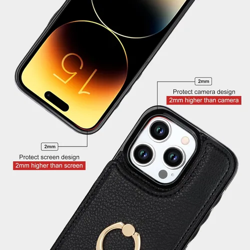 Miniatura 8 de Folosu Funda compatible con iPhone 15 Pro con soporte para tarjetas, rotación de 360°, soporte de anillo de dedo con función atril, bloqueo RFID