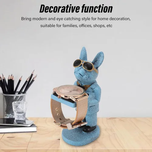 Miniatura 5 de Soporte de exhibición de reloj de bulldog francés, hecho a mano, lindo modelo de figura de perro, estatuas decorativas, soporte de reloj