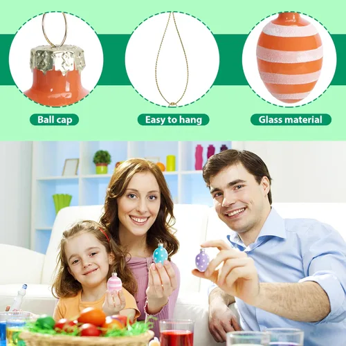 Miniatura 3 de 12 huevos colgantes de cristal para Pascua, huevos de Pascua de 1.8 pulgadas, adornos para colgar, rayas de puntos, decoración de Pascua, huevos